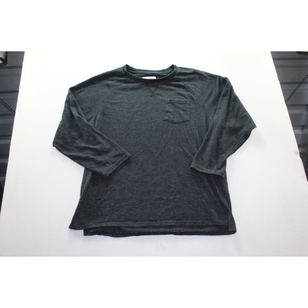 Seven Oaks T-Shirt Mens XXL Black Good 3/4 Sleeve Pocket Crew Neck Heathered